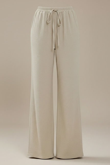 Pantalon Patte D'Éléphant Beige Taille Haute Fluide Décontracté - Maille - vue 3