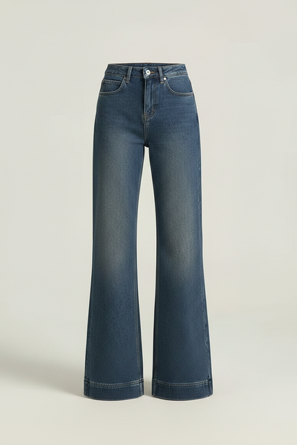 Pantalon Patte D'Éléphant Jean Bleu Taille Haute Évasé Vintage - vue 3