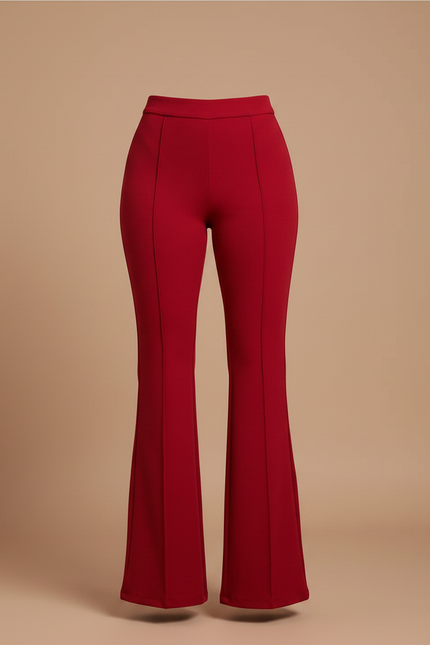 Pantalon Patte D'Éléphant Rouge Élégant Taille Haute Évasé - Polyester - vue 3