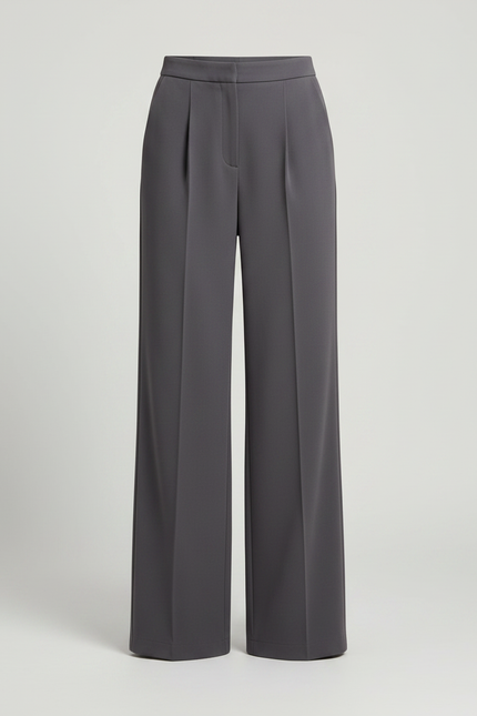 Pantalon Patte D'Éléphant Gris Ample Fluide Taille Haute - Polyester - vue 3