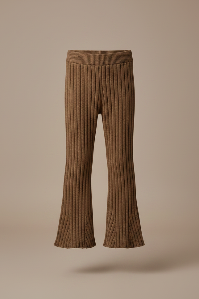 Pantalon Patte D'Éléphant Marron Côtelé Tricoté Confortable Enfant - Maille - vue 3