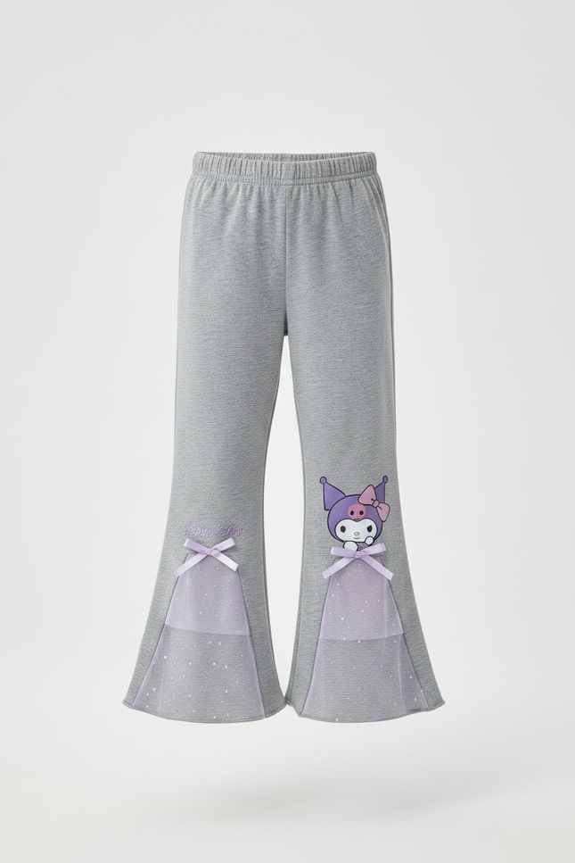 Pantalon Patte D'Éléphant Gris Évasé Kuromi Tulle Fille - Molleton - vue 3
