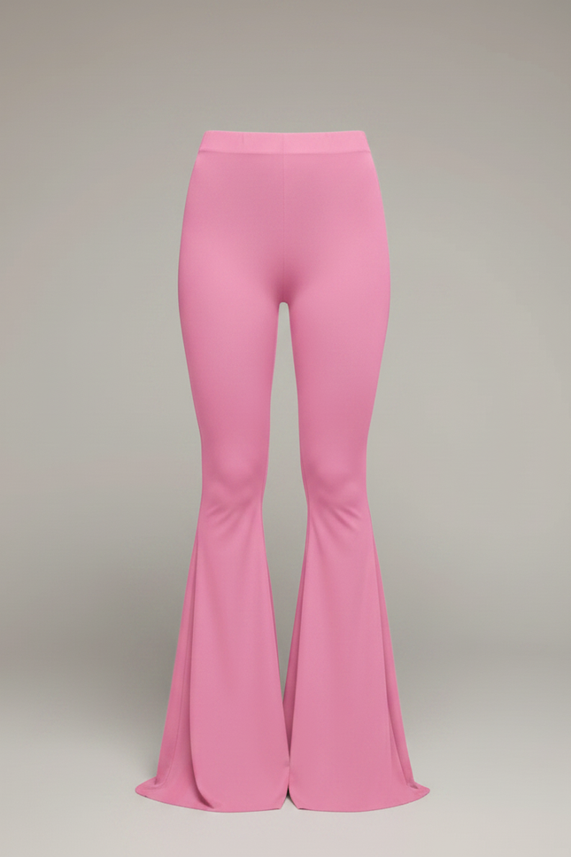 Pantalon Patte D'Éléphant Rose Taille Haute Évasé Moulant - Polyester - vue 3