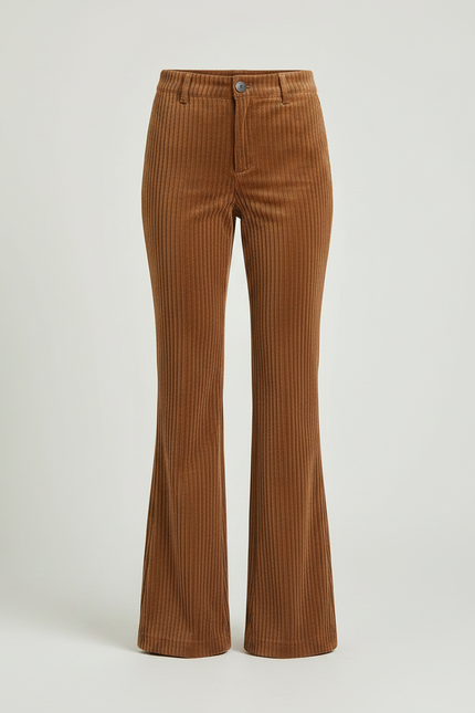 Pantalon Patte D'Éléphant Côtelé Marron Taille Haute Évasé - Cordé - vue 3