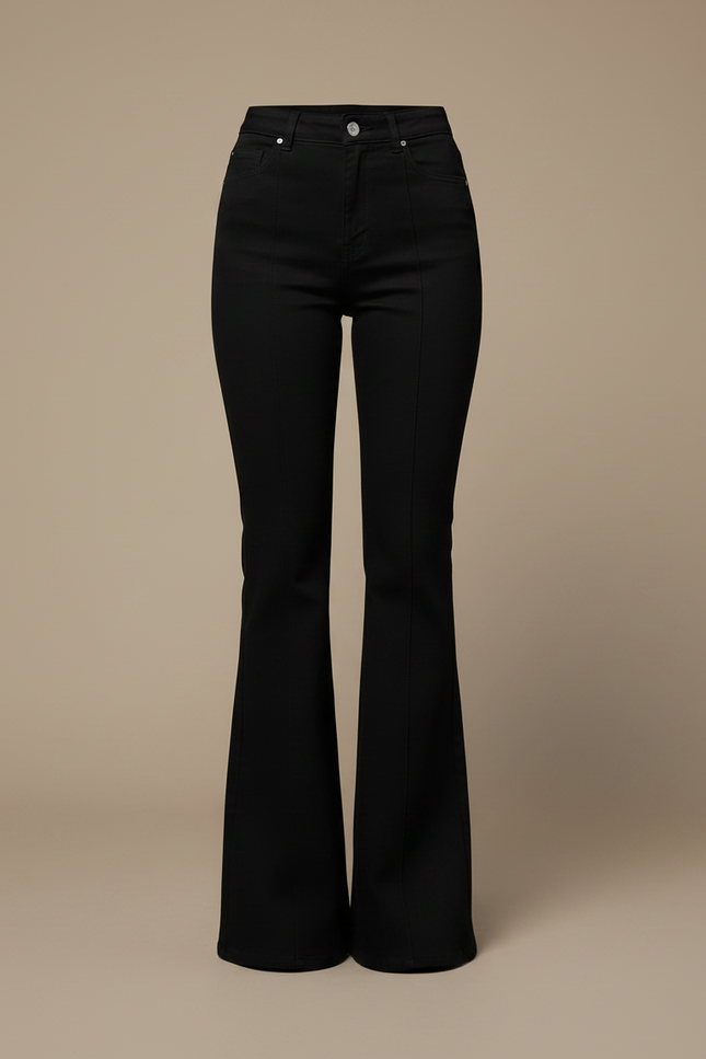 Pantalon Patte D'Éléphant Femme Noir Flare Stretch - Maille - vue 3