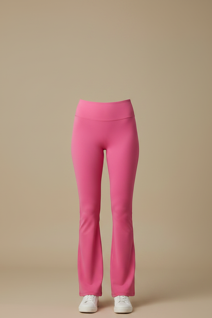 Pantalon Patte D'Éléphant Rose Vif Taille Haute Évasé Stretch - Polyester - vue 3