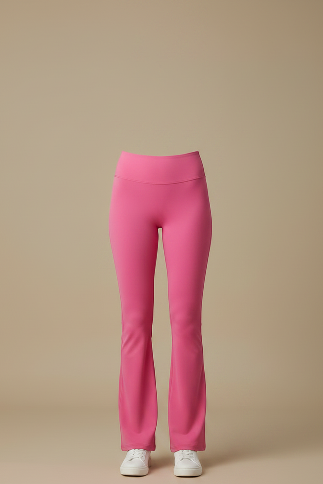 Pantalon Patte D'Éléphant Rose Vif Taille Haute Évasé Stretch - Polyester - vue 3