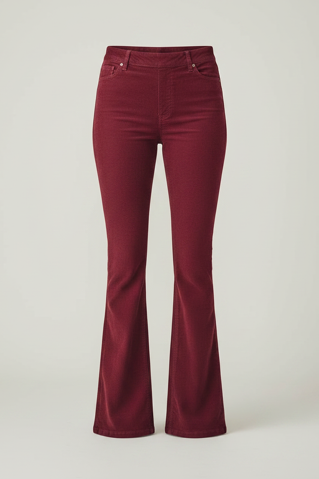 Pantalon Patte D'Éléphant Bordeaux Côtelé Évasé Taille Haute - Cordé - vue 3