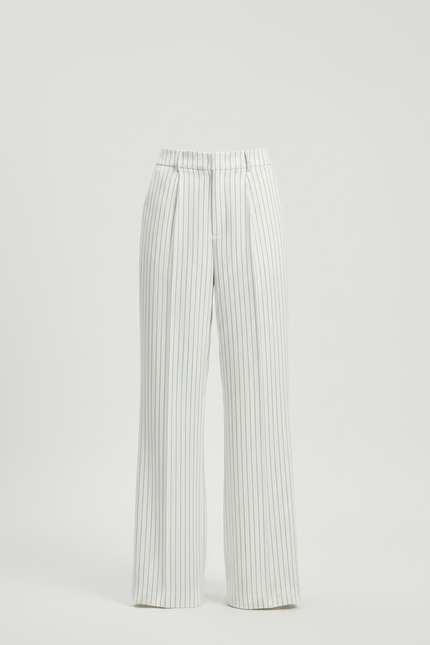 Pantalon Patte D'Éléphant Blanc Rayé Taille Haute Fluide - Viscose - vue 3