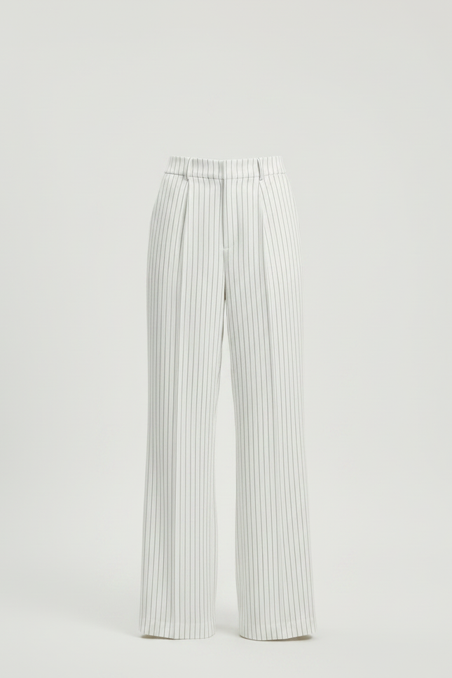 Pantalon Patte D'Éléphant Blanc Rayé Taille Haute Fluide - Viscose - vue 3