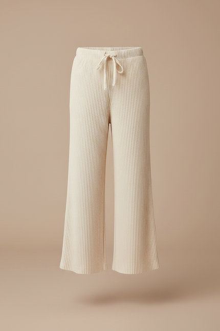 Pantalon Patte D'Éléphant Beige Côtelé Fluide Décontracté Enfant - Maille - vue 3