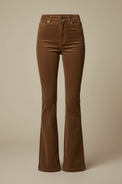 Pantalon Patte D'Éléphant Marron Côtelé Ajusté Évasé Rétro - Cordé - vue 3