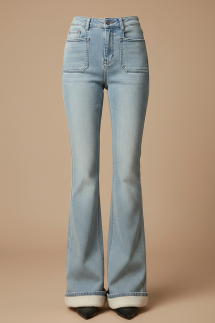 Pantalon Patte D'Éléphant Jean Bleu Clair Doublé Polaire - vue 3