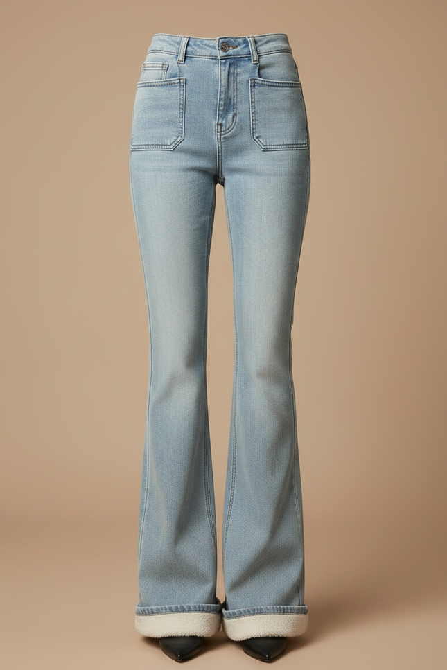 Pantalon Patte D'Éléphant Jean Bleu Clair Doublé Polaire - vue 3