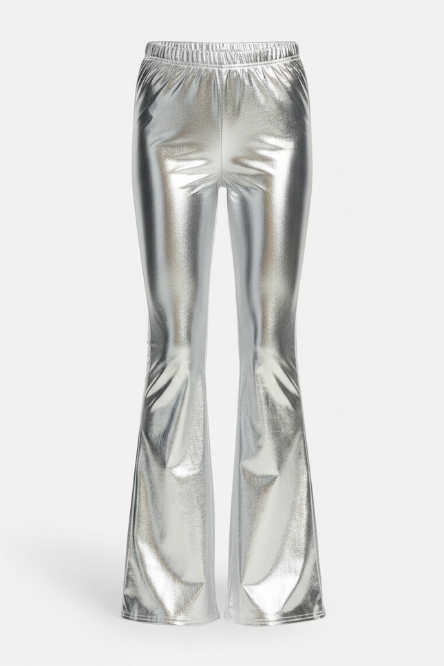 Pantalon Patte D'Éléphant Argenté Métallisé Brillant Évasé - Polyester - vue 3