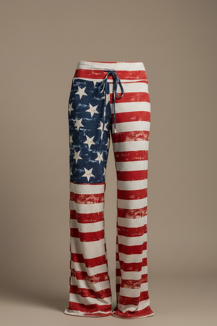 Pantalon Patte D'Éléphant Imprimé Drapeau Américain Décontracté Cordon - Maille - vue 3