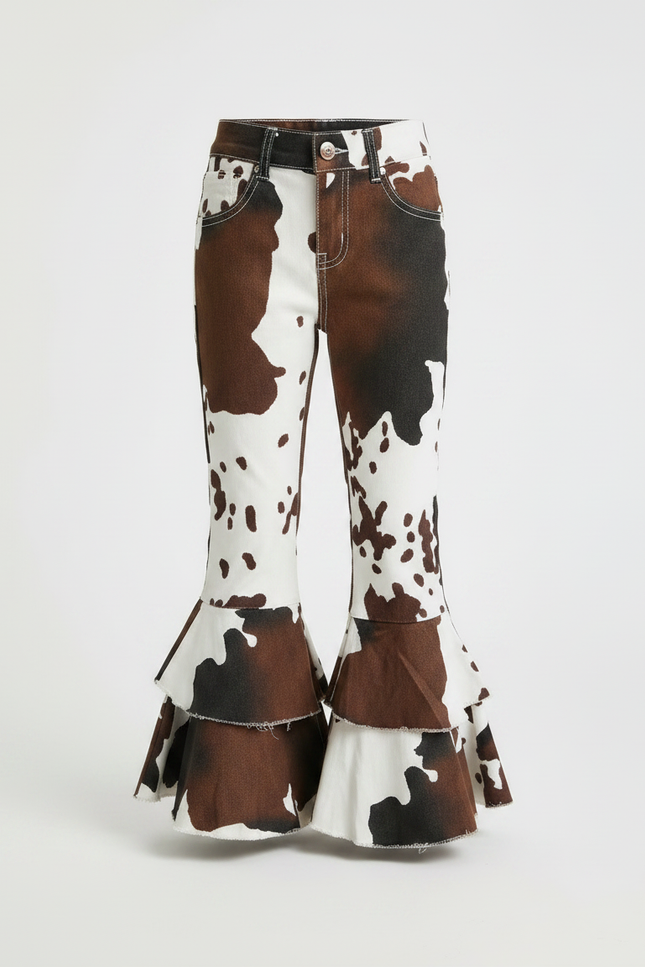 Pantalon Patte D'Éléphant Imprimé Vache Volants Marron Fille - Toile - vue 3