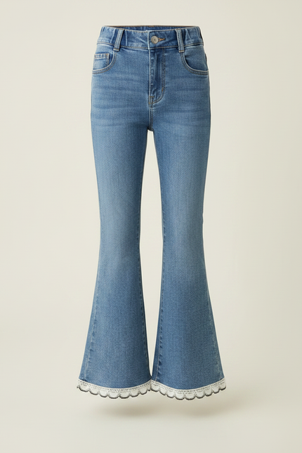 Pantalon Patte D'Éléphant Denim Bleu Dentelle Évasé Fille - Jean - vue 3