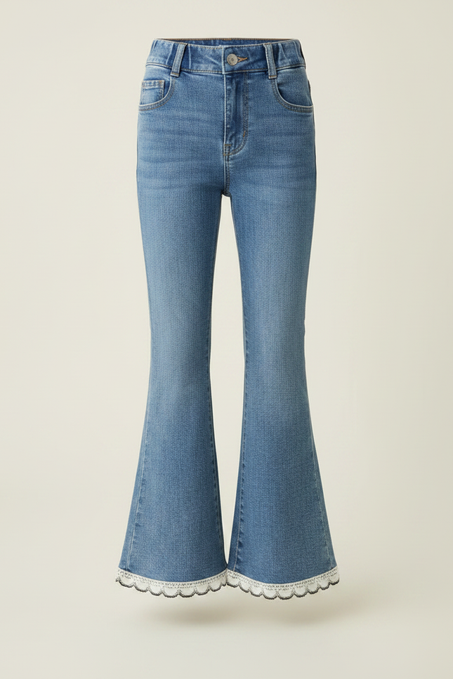 Pantalon Patte D'Éléphant Denim Bleu Dentelle Évasé Fille - Jean - vue 3