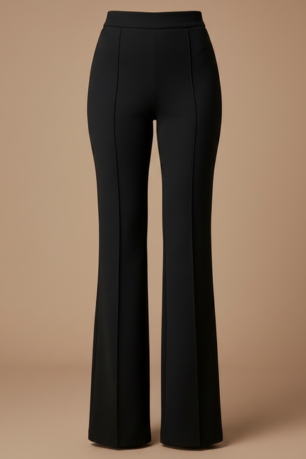 Pantalon Patte D'Éléphant Noir Élégant Taille Haute Ajusté - Gabardine - vue 3