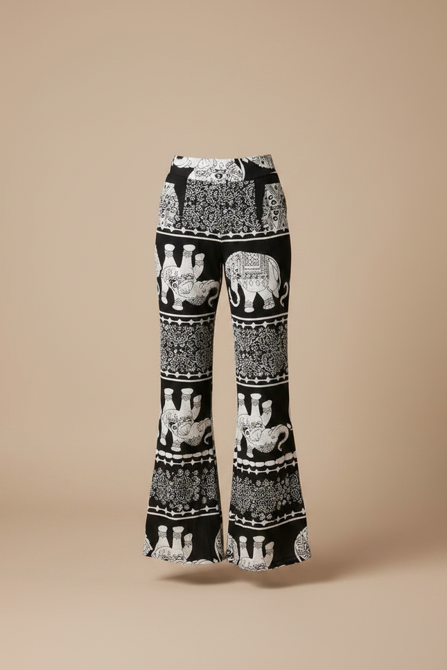 Pantalon Patte D'Éléphant Noir Évasé Motif Ethnique Fluide - Viscose - vue 3