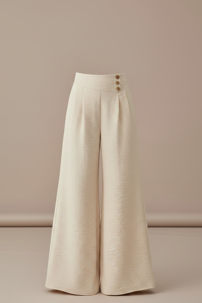 Pantalon Patte D'Éléphant Beige Plissé Boutons Latéraux Ample Enfant - Viscose - vue 3