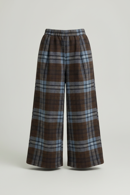 Pantalon Patte D'Éléphant Écossais Ample Chaud Marron Bleu - Multicolore Tweed - vue 3