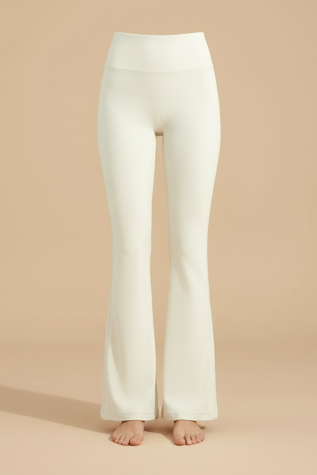 Pantalon Patte D'Éléphant Crème Taille Haute Évasé Confortable - Beige Maille - vue 3