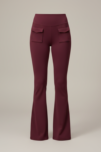 Pantalon Patte D'Éléphant Bordeaux Taille Haute Poches Évasé - Maille - vue 3