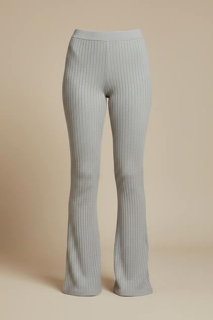 Pantalon Patte D'Éléphant Gris Côtelé Tricoté Slim Évasé - Maille - vue 3