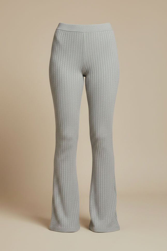 Pantalon Patte D'Éléphant Gris Côtelé Tricoté Slim Évasé - Maille - vue 3