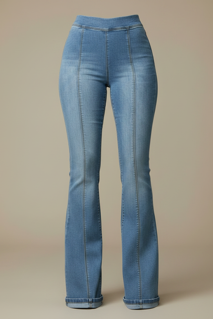 Pantalon Patte D'Éléphant En Jean Bleu Taille Haute Évasé - vue 3