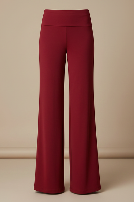 Pantalon Patte D'Éléphant Rouge Vin Fluide Taille Haute - Bordeaux Viscose - vue 3