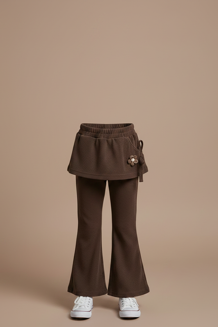 Pantalon Patte D'Éléphant Marron Côtelé Évasé Fille Confortable - Cordé - vue 3