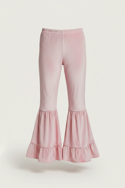 Pantalon Patte D'Éléphant Rose Velours Brillant Évasé Enfant - vue 3