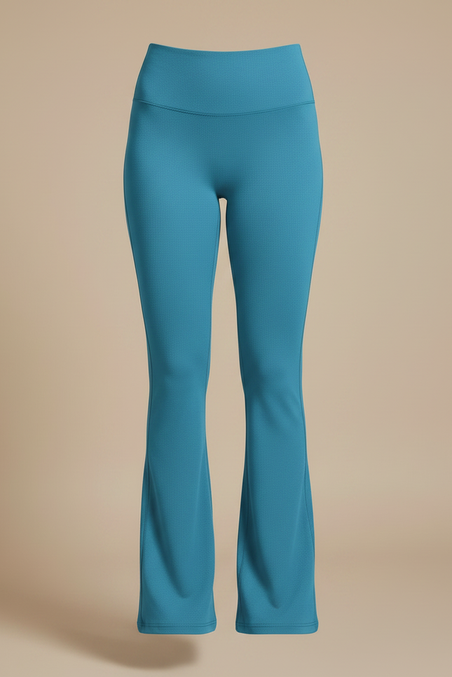 Pantalon Patte D'Éléphant Bleu Canard Taille Haute Évasé Confortable - Maille - vue 3