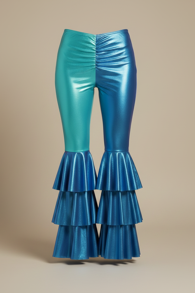 Pantalon Patte D'Éléphant Métallique Bleu Vert Volants Disco - Multicolore Polyester - vue 3