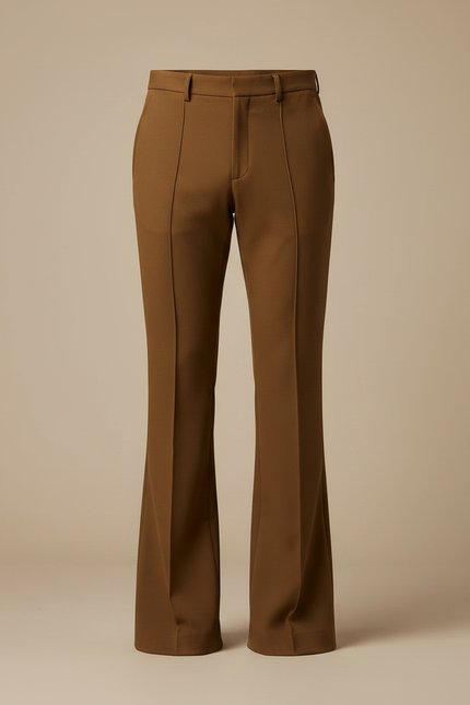 Pantalon Patte D'Éléphant Marron Plissé Homme Élastique Élégant - Gabardine - vue 3