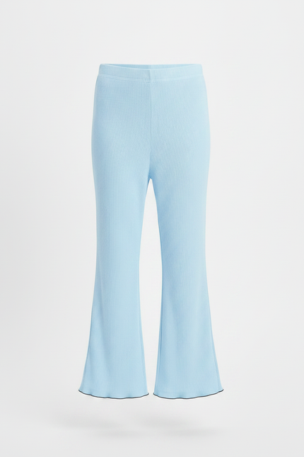 Pantalon Patte D'Éléphant Côtelé Bleu Clair Élastique Fille - Maille - vue 3