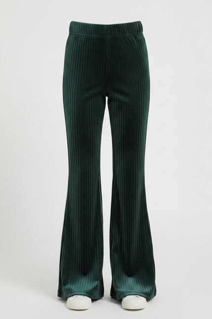 Pantalon Patte D'Éléphant Velours Côtelé Vert Ample Fille - Cordé - vue 3