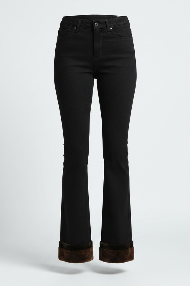 Pantalon Patte D'Éléphant Noir Évasé Fourrure Hiver Doublé - Jean - vue 3