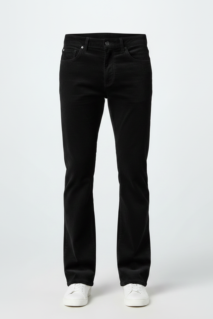 Pantalon Patte D'Éléphant Noir Côtelé Décontracté Homme Évasé - Cordé - vue 3