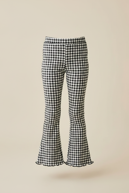 Pantalon Patte D'Éléphant Noir Blanc Vichy Évasé Fille - Imprimé Maille - vue 3
