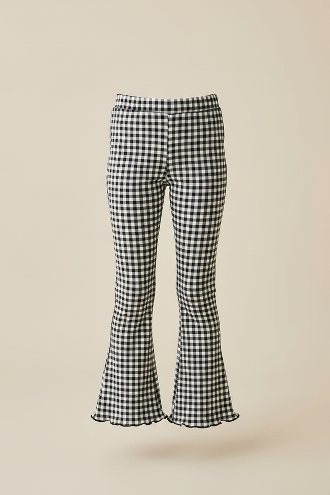 Pantalon Patte D'Éléphant Noir Blanc Vichy Évasé Fille - Imprimé Maille - vue 3