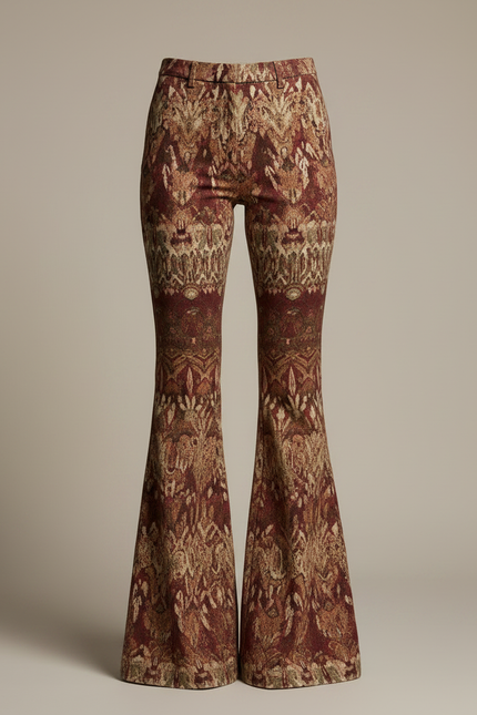 Pantalon Patte D'Éléphant Imprimé Ethnique Marron Vintage Évasé Femme - Laine - vue 3