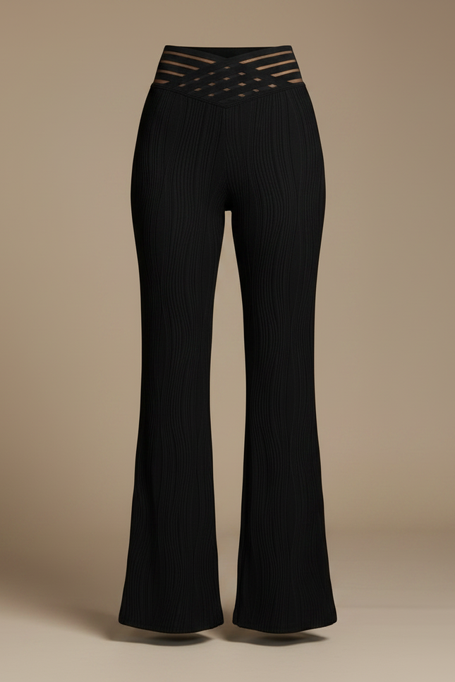 Pantalon Patte D'Éléphant Noir Texturé Maille Croisée Élégant - vue 3