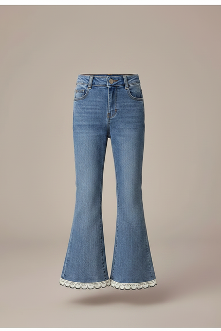 Pantalon Patte D'Éléphant Denim Bleu Clair Évasé Dentelle Fille - Jean - vue 3