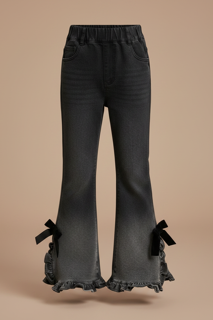 Pantalon Patte D'Éléphant Noir Dégradé Volants Nœuds - Jean - vue 3