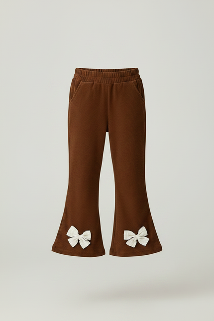 Pantalon Patte D'Éléphant Côtelé Marron Nœuds Fille - Cordé - vue 3