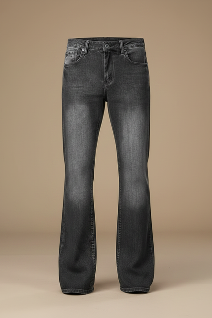 Pantalon Patte D'Éléphant Homme Jean Délavé Évasé Classique - Gris - vue 3